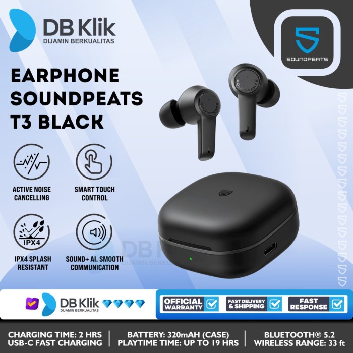 Tws Soundpeats T3 Active Noise Cancelling - Soundpeats T3 Earbuds