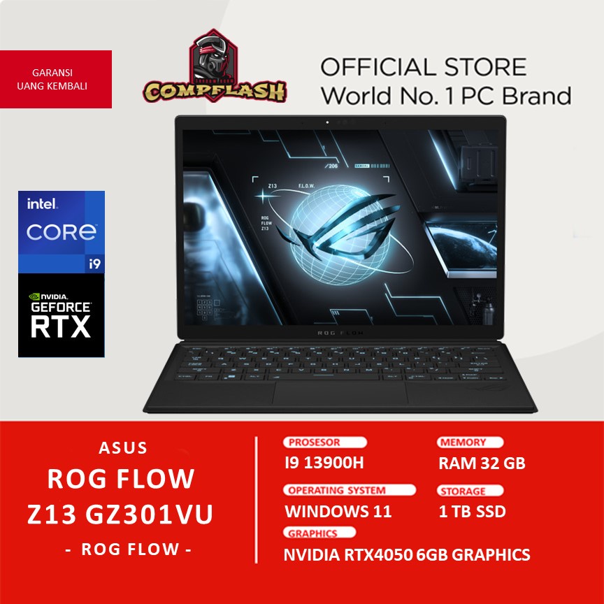 LAPTOP ASUS ROG FLOW Z13 GZ301VU TOUCH RTX4050 6GB - I9 13900H 32GB 1TBSSD W11+OHS 13.4QHD