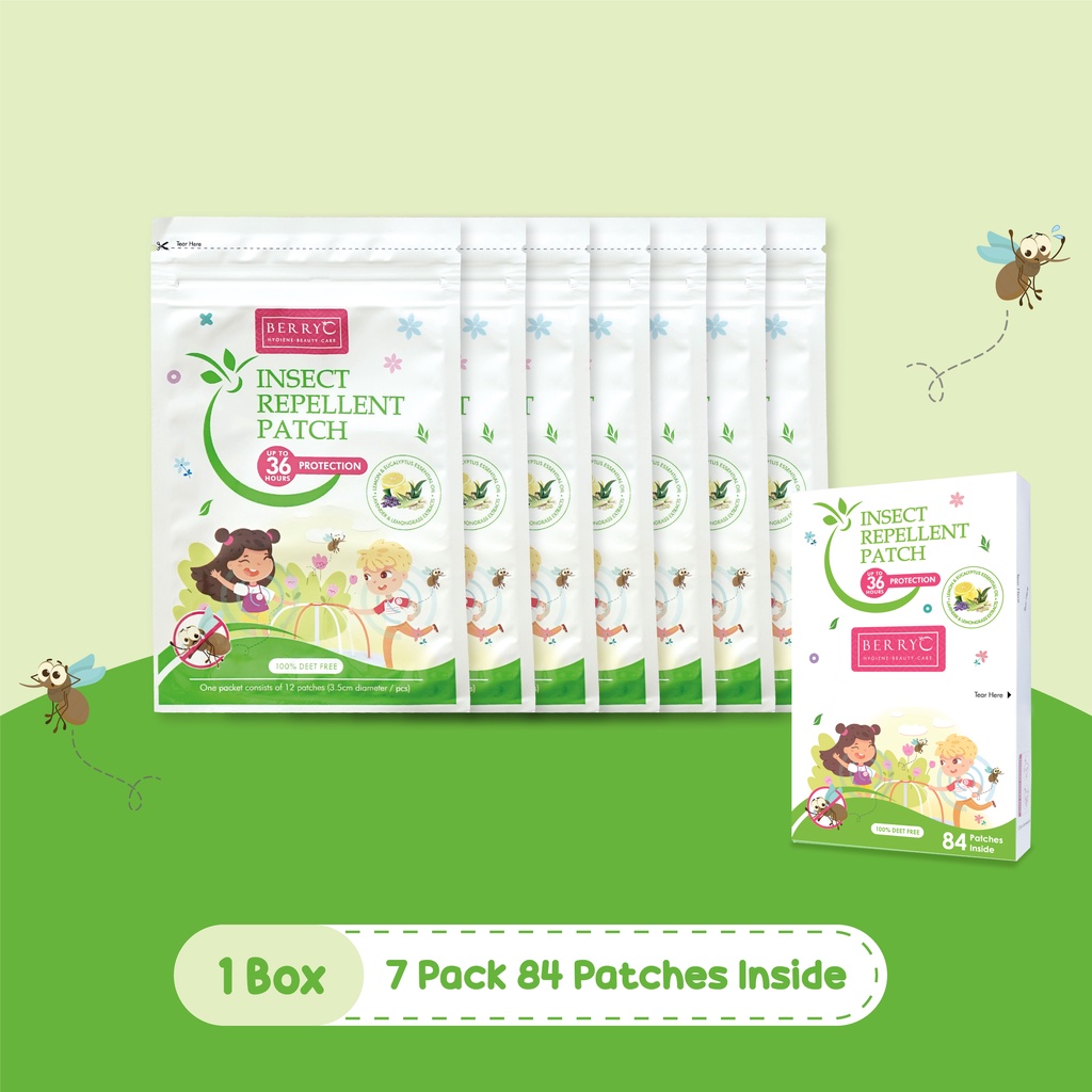 BerryC Mosquito &amp; Insect Repellent Patch 12/84 Stiker Anti Nyamuk Natural Ampuh + Aman Untuk Bayi dan Anak label stiker serangga essential oil skin safe sensitive sensitif baby kids active outdoor mozzie mosquitoes bugs bite anti pengusir no deet outdoor