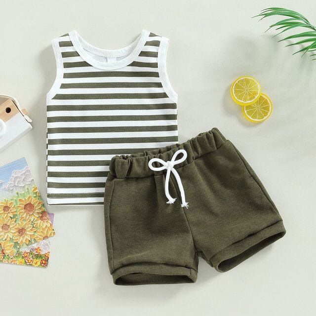 SET ANAK GARIS UNISEX PREMIUM / SET ANAK STRIPE / SINGLET ANAK SET STRIPE