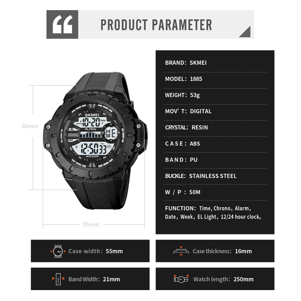 SKMEI 1885 Jam Tangan Pria Digital Anti Air 5 Bar WATCHKITE WKOS