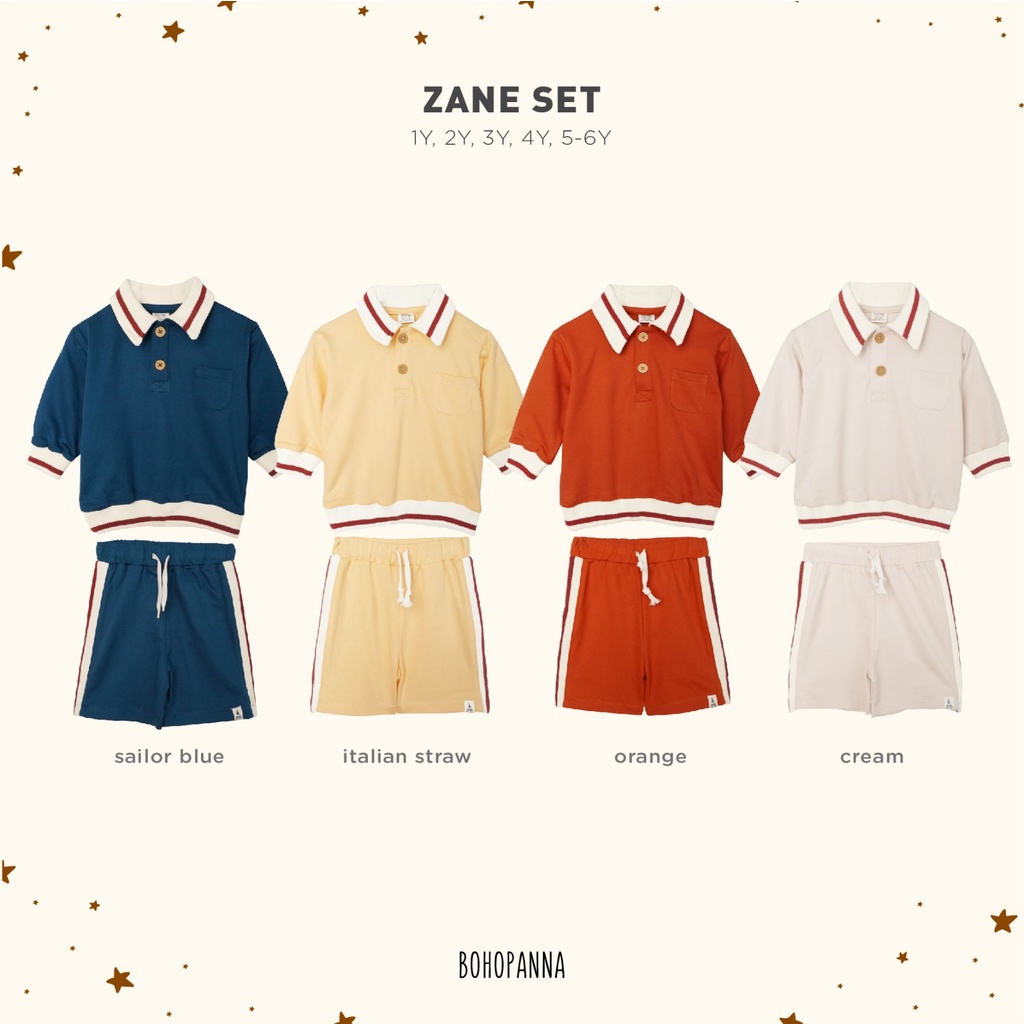 Bohopanna Zane Set 1-6 Tahun Setelan Playset Sporty Polo / Seetlan Fashion Anak Kekinian Unisex CBKS