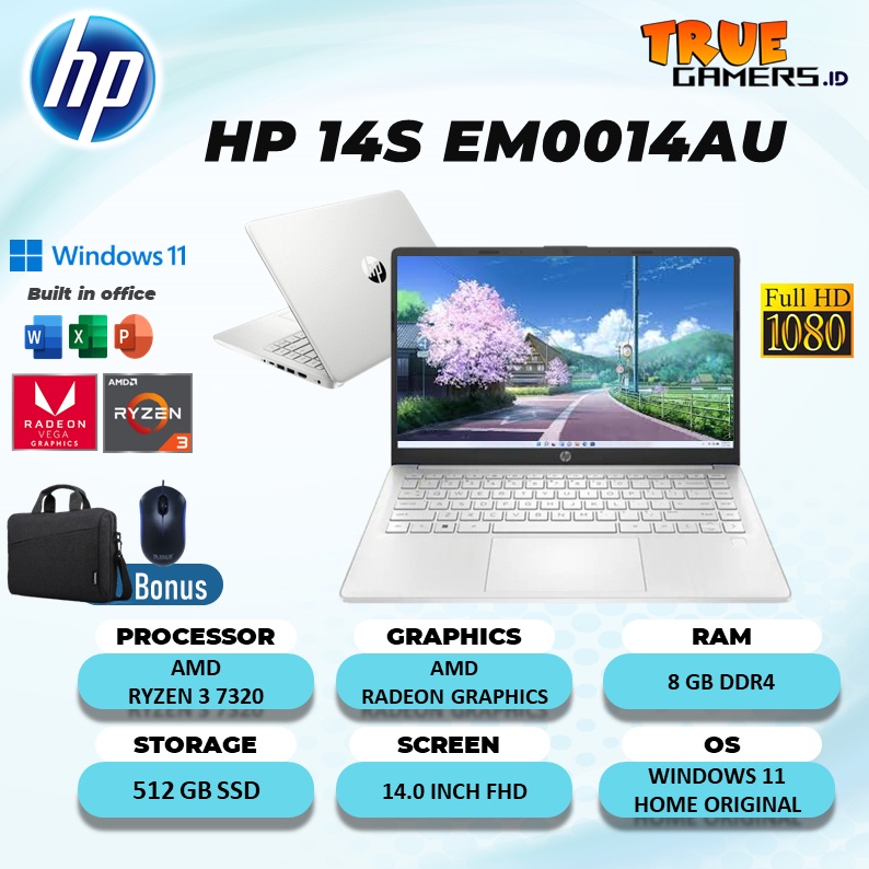 [NEW PRODUCT]LAPTOP HP 14S EM0014AU RYZEN 3 7320 8GB 512SSD RADEON W11+OHS 14.0FHD