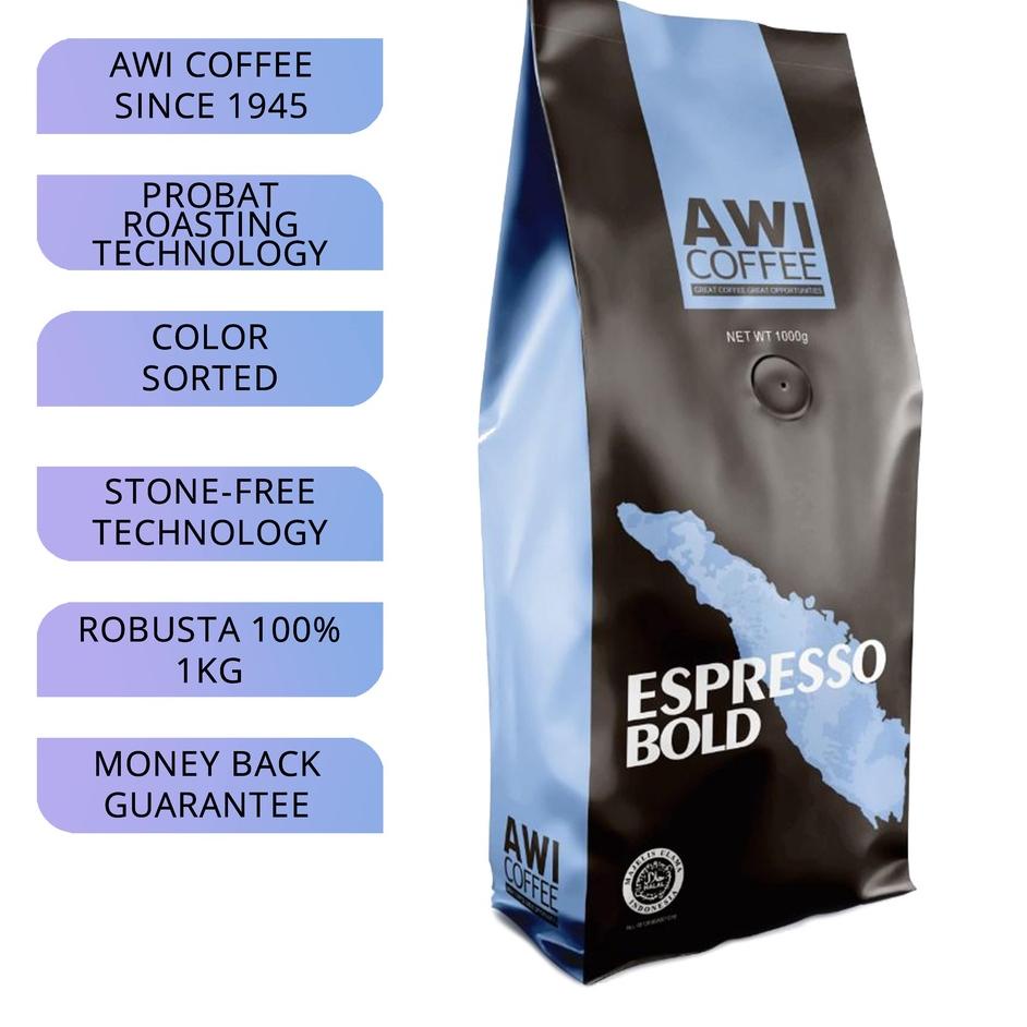 

TERLARIS BRANDS FESTIVAL Awi Kopi Espresso Bold Biji 1Kg | Roasted Coffee Beans | Robusta | Premium Grade 1 !