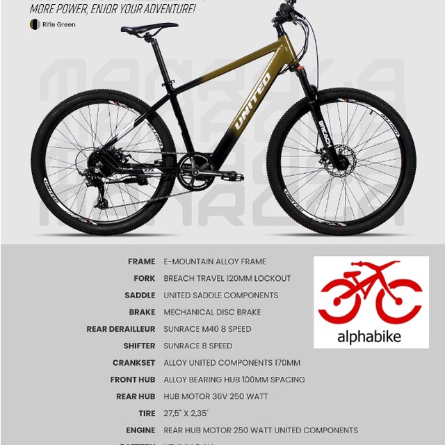 SEPEDA GUNUNG UNITED E-BIKE MANROLA 8 SPEED 27.5 INCH
