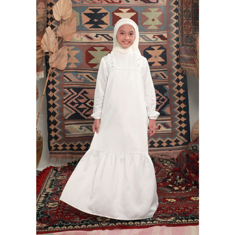 Zoya Gamis Anak Razuni - Bahan Sateen Warna Putih
