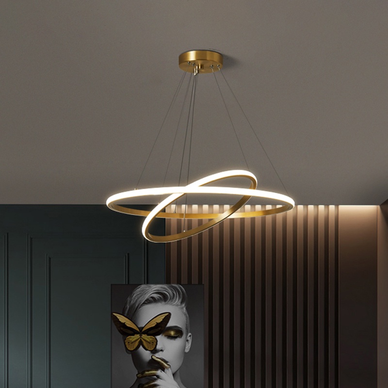 Home Lighting Lampu Gantung Lampu Plafon 3 Warna LED Lampu Hias Rumah Lampu Gantung LED 2 Ring Modern Untuk Kamar Tidur