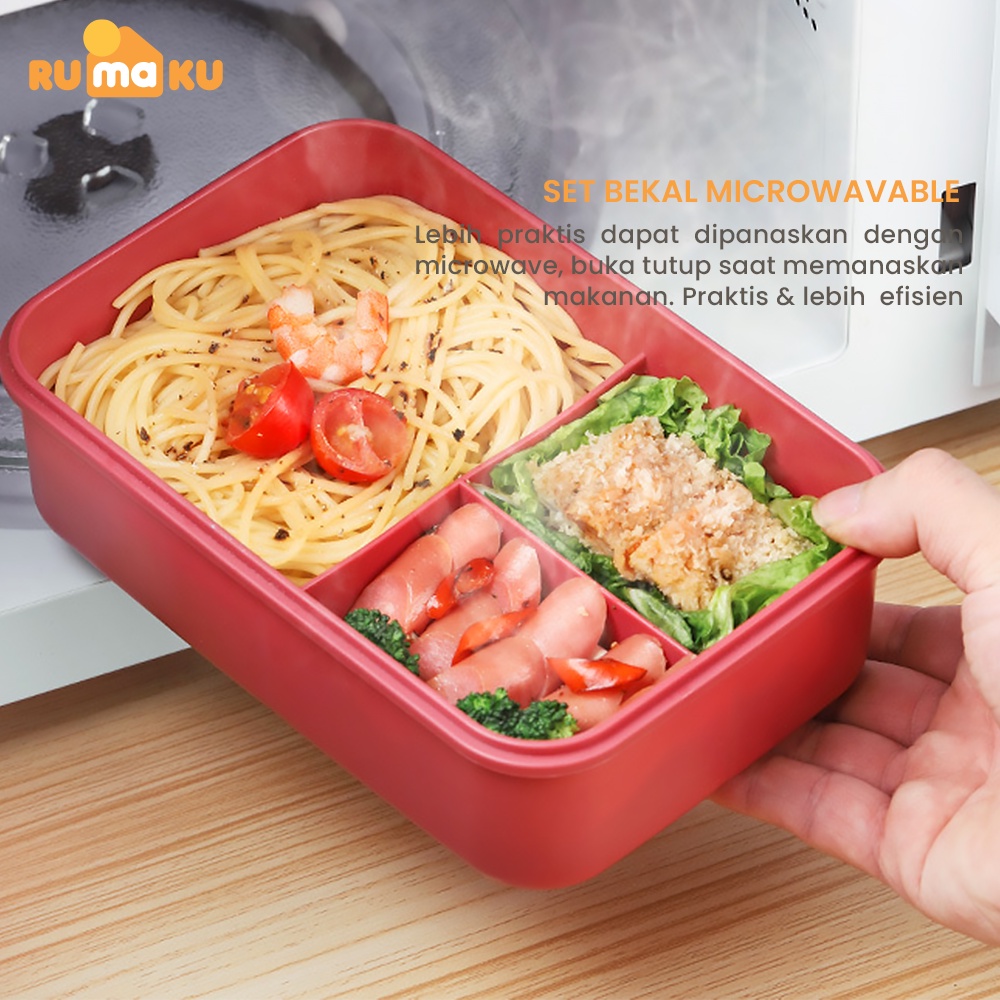 Rumaku Lunchbox set Jerami Kotak Makan Bekal Tempat Makan dan Mangkuk Sup 1000ml/330ml Free Sendok BPA FREE