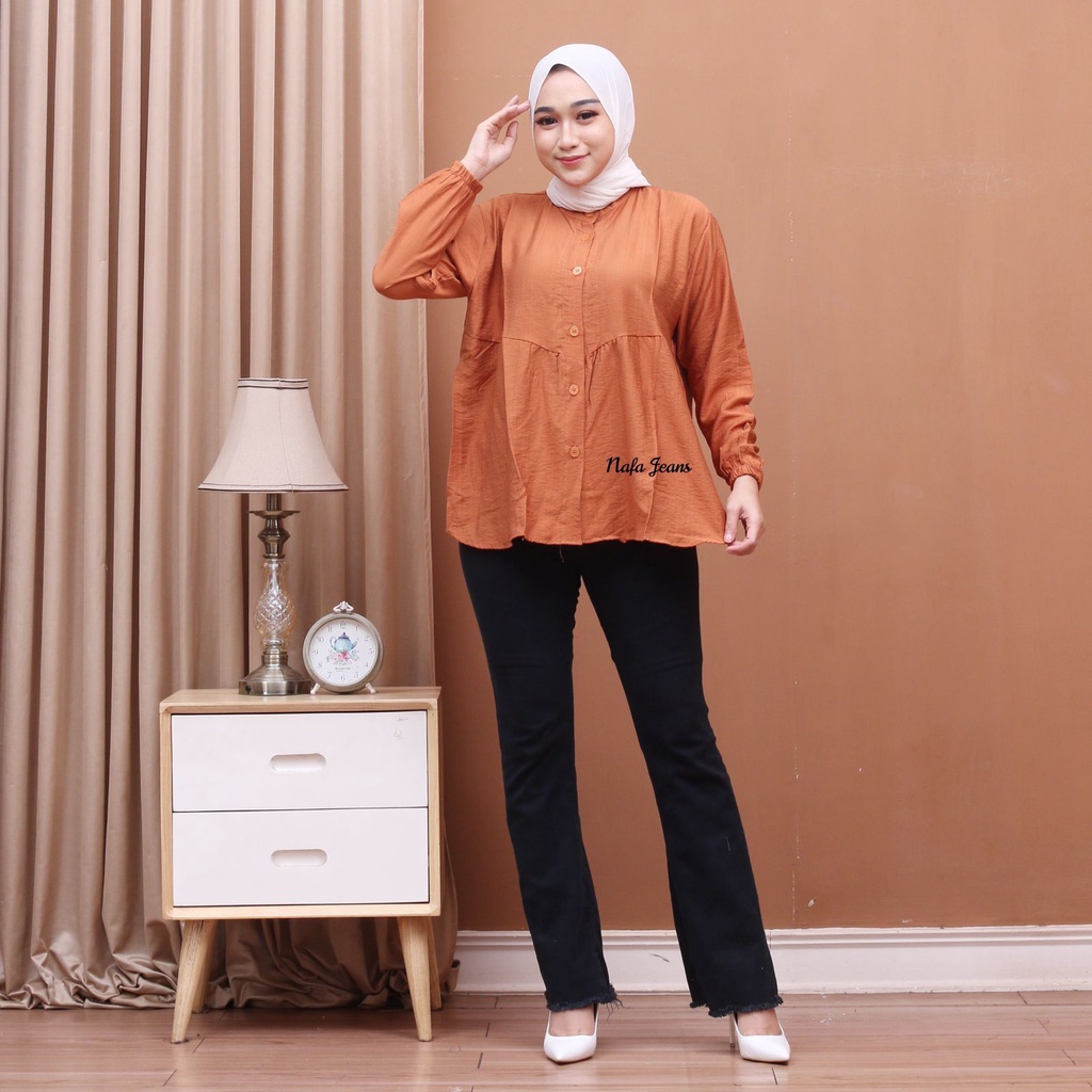 Atasan kemeja Oversize wanita polos polo linen kekinian