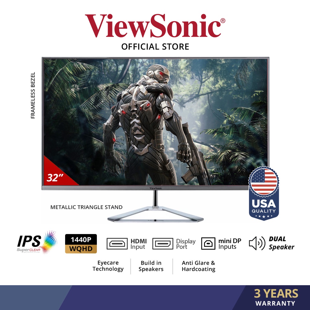 ViewSonic VX3276-2K-MHD-2 32" Widescreen IPS 1440p Frameless Monitor