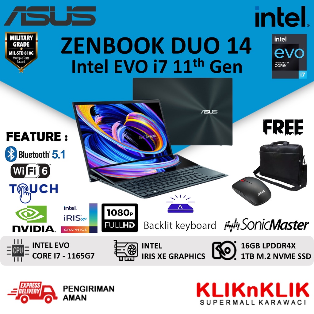 LAPTOP ASUS ZENBOOK DUO UX482EG INTEL CORE i7 1165G7 16GB 1TB SSD 14 FHD IPS NVIDIA MX450 TOUCHSCREE