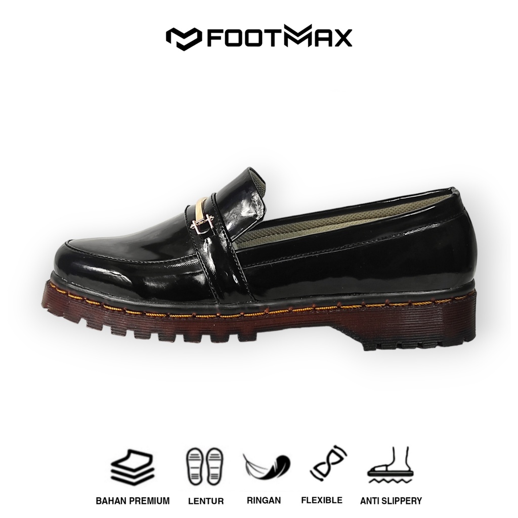 Sepatu Docmart Wanita Hitam Kilap Sepatu Kerja Wanita Casual Formal Sepatu Wanita Loafer Slip On Termurah