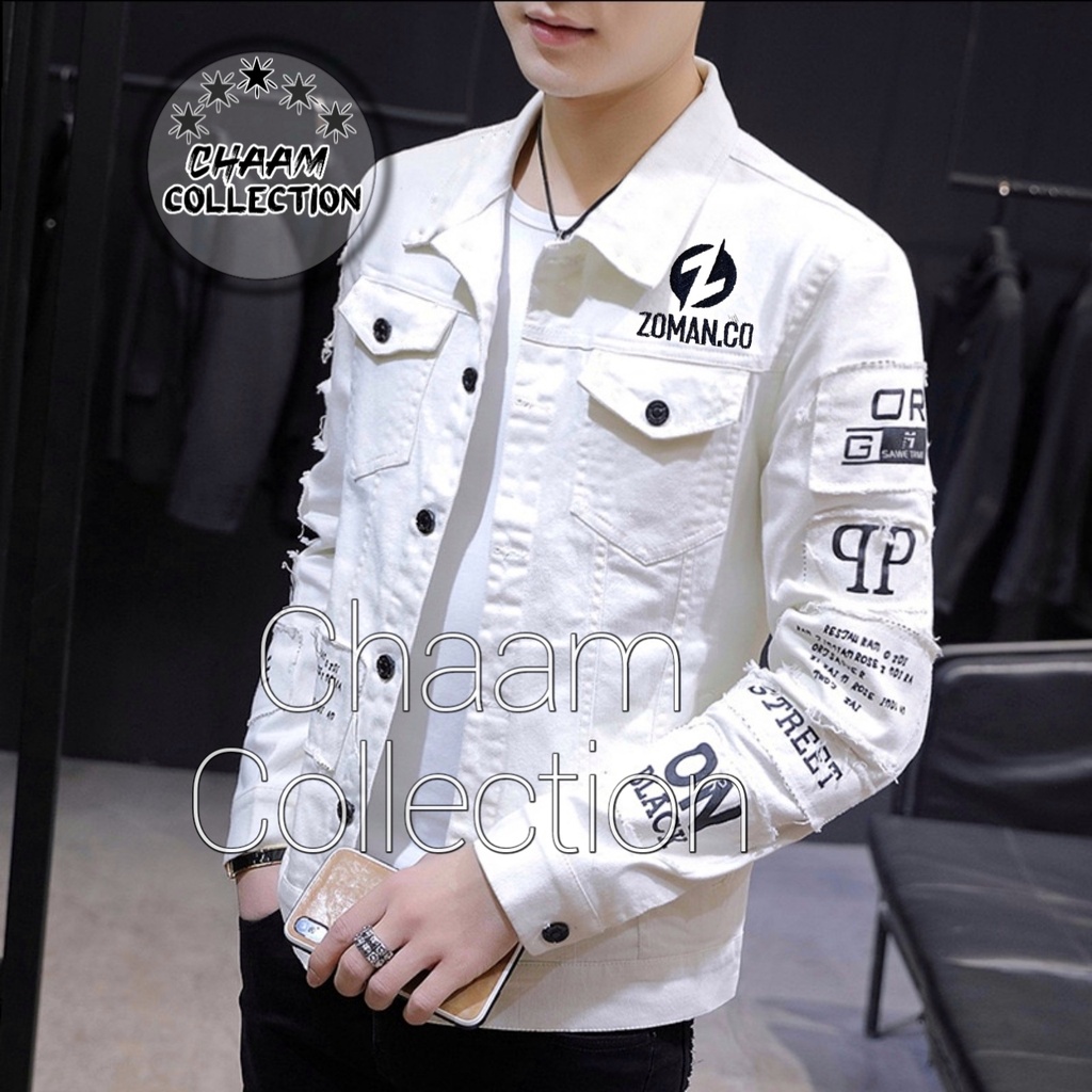 Jaket Jeans Warna Putih| Jacket Denim Korean Style Motif FULL BORDIR|Jaket Denim New Fashion|Jaket Pria WHITE