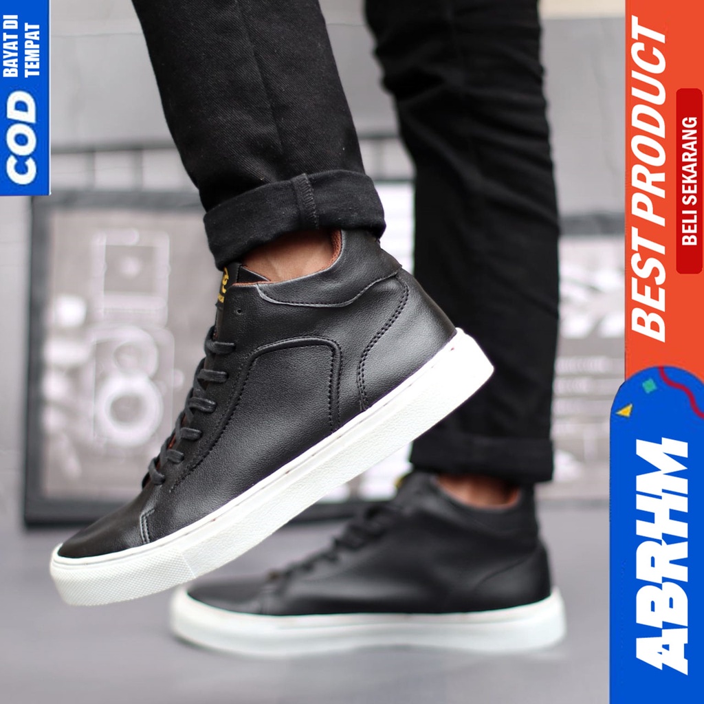 Sepatu Pria Kasual Sneakers Hitam Polos Kerja Kuliah Abrhm Pred