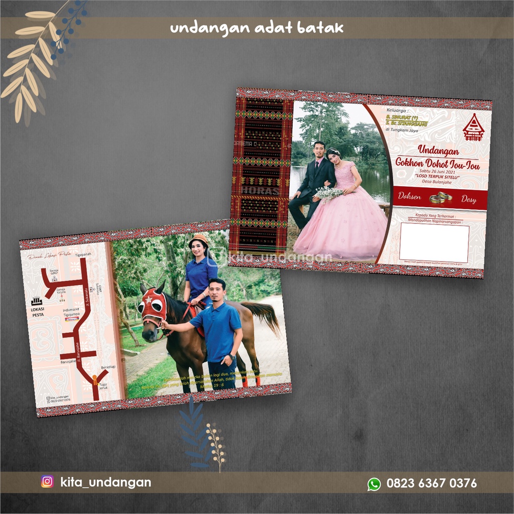 

Undangan Adat Batak, 2 lembar, Gratis Poto, bahan tebal dan kilat