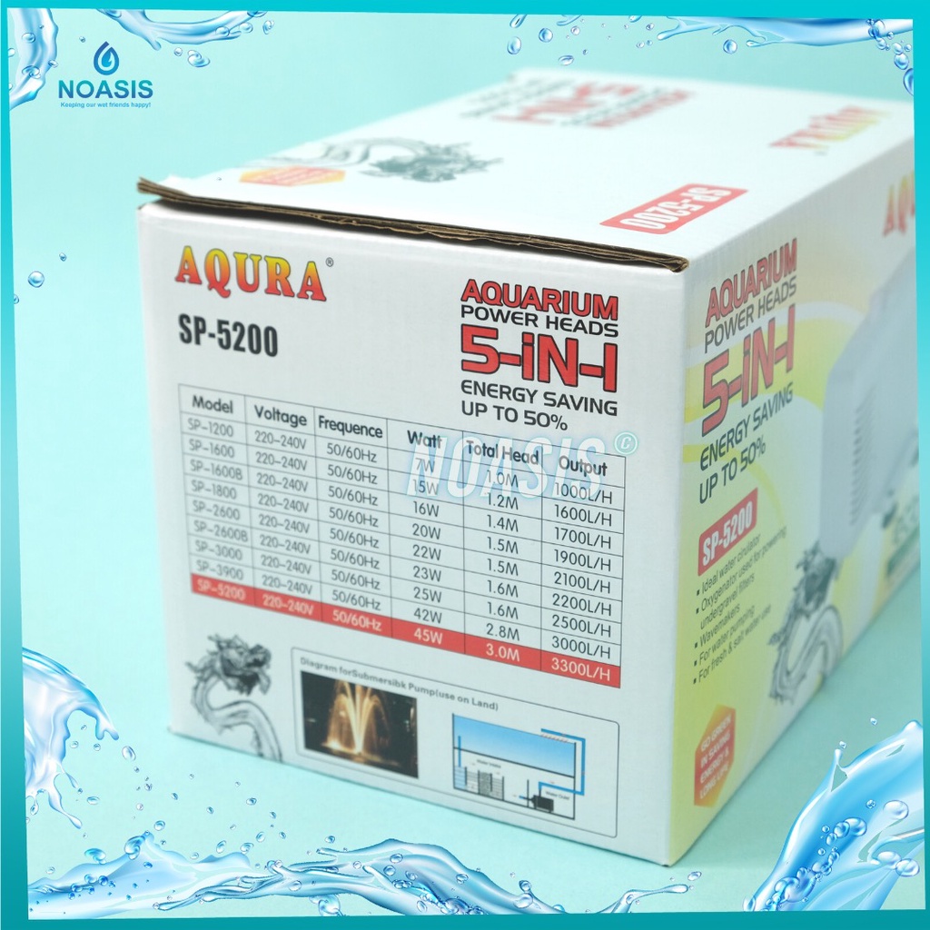 AQURA Pompa Air Celup Aquarium AQURA sp 5200 Sp - 5200 45 W 3300 Litter