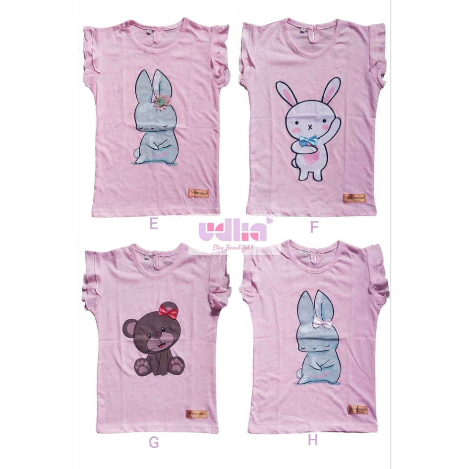 Udlia 3pcs Atasan Kaos Anak Perempuan Sablon Bunny Series Tee 2th-5th