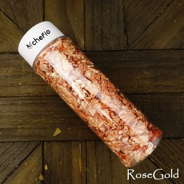 

Chefio Edible Flakes Leafs / Dekorasi Cake Kue / Penghias Cake - Rosegold