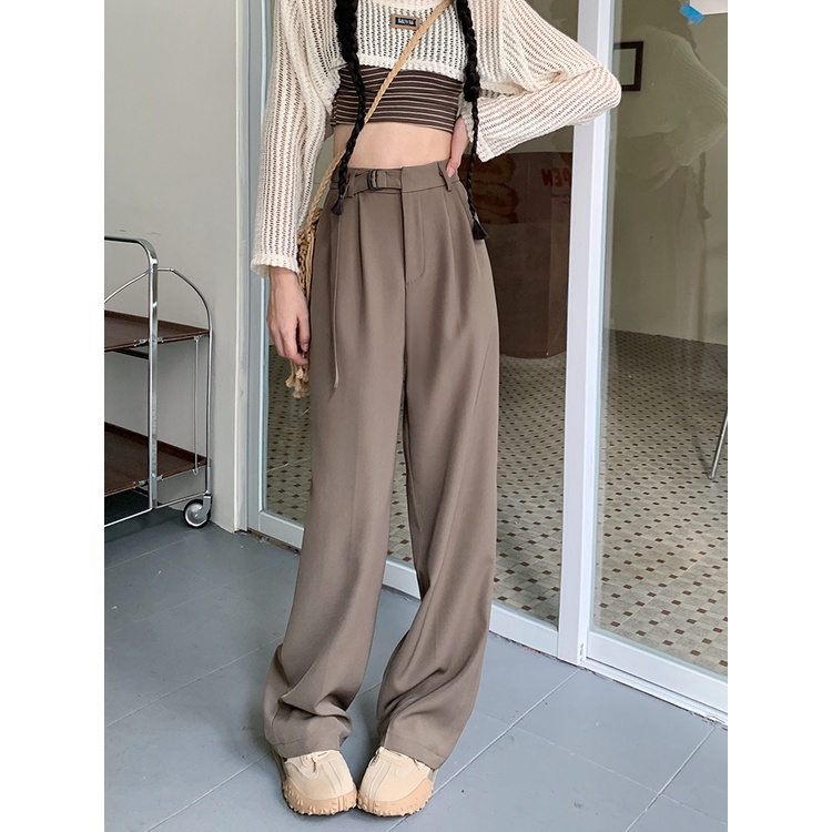 Celana Panjang Wanita Korean Style Loose High Waist Casaul Hitam Straight Pants