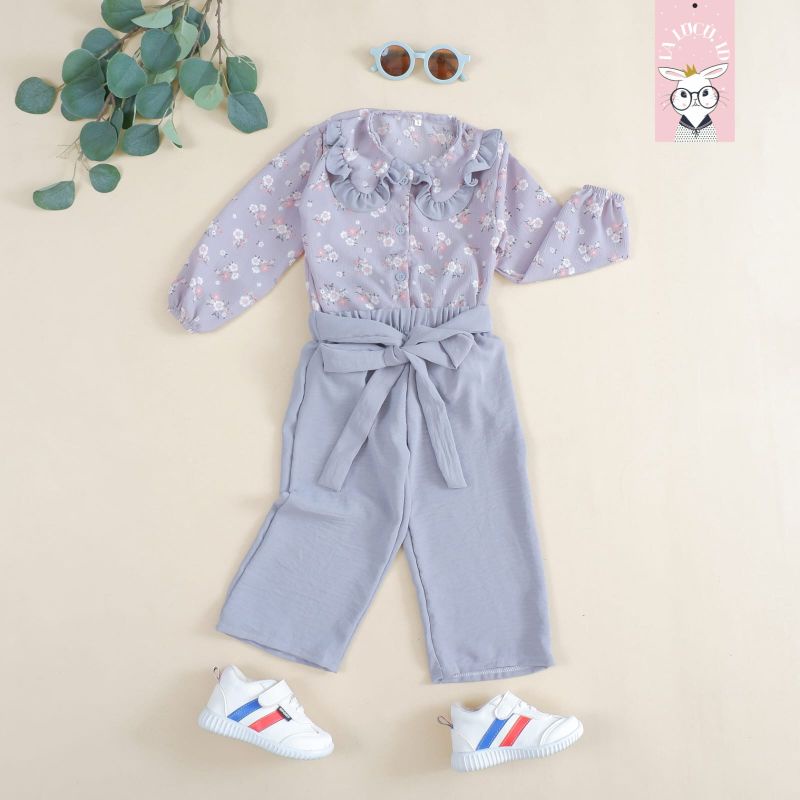 setcel anak aisya GREY kulot crinkle premium 2-6th Setelan Anak perempuan kerah korean motif