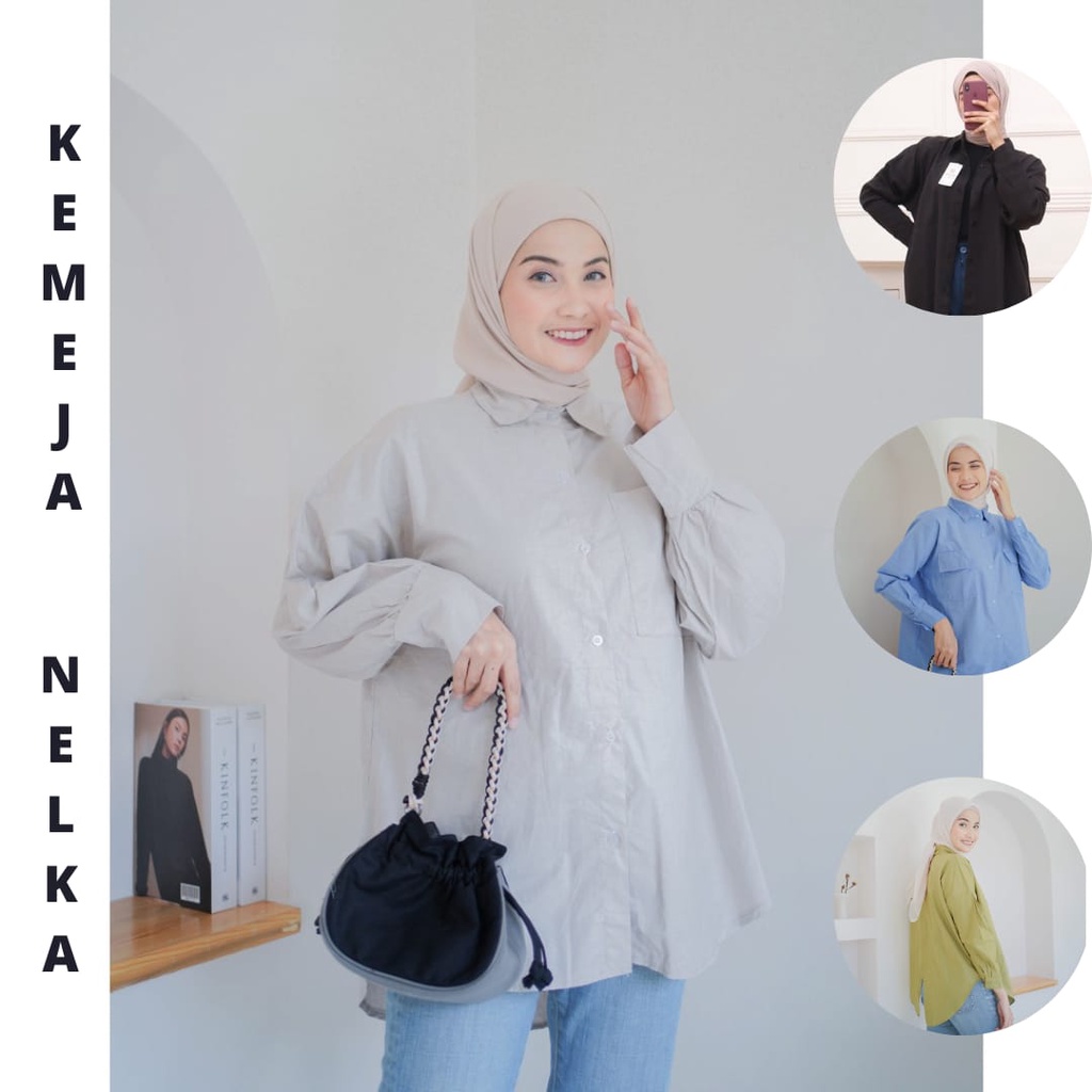 Nelka Shirt Linen Oversize Atasan Wanita Oversize Blouse Wanita Linen Oversize