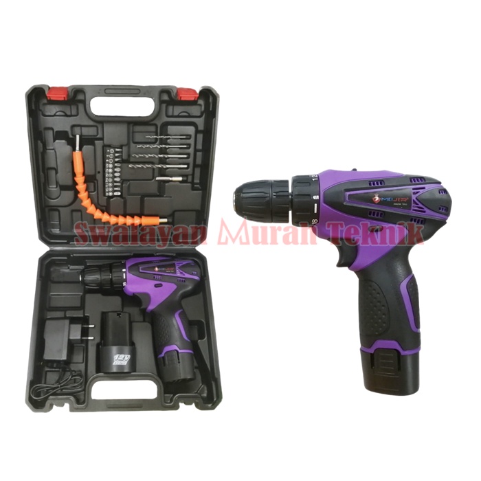 Bor Baterai Set 12V MEIJER Ungu Cordless Drill 12 Volt 2 Battery