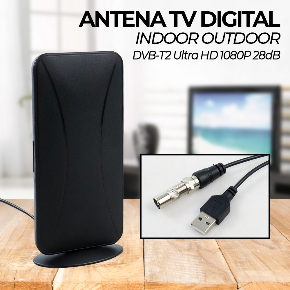 Antena TV Digital Indoor Outdoor DVB-T2 Ultra HD 1080P 28dB - GR-B01 - Black