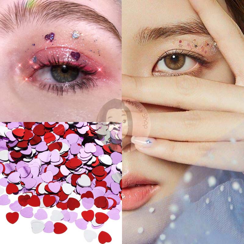 Part 2 - 500 pcs 4 Point Side Star Butterfly Heart Love Glitter Sequins Nail Art Manik-manik Kuku Wajah Craft Kosmetik Hiasan Kuku Eye Korean Make Up Handphone Decorations Wedding Party Cosplay Color Warna Warni