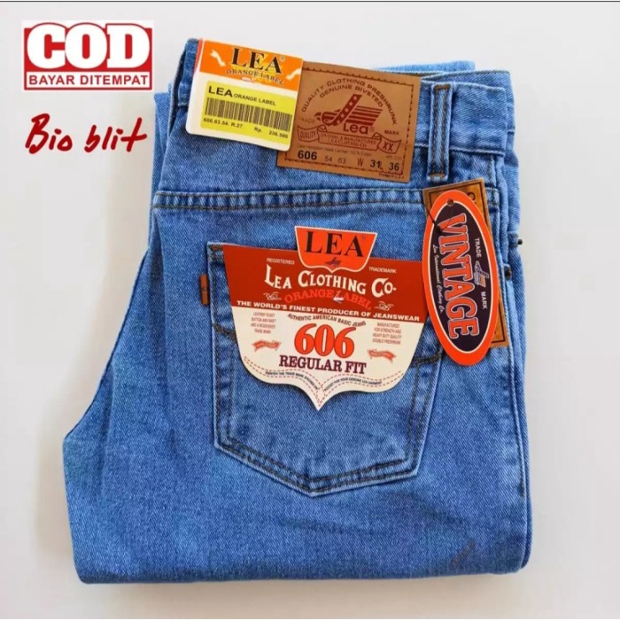celana jeans pria Celana Jeans LEA 606 Panjang Pria Grade Original Standar - Biru Muda, 33(R4J3) gra