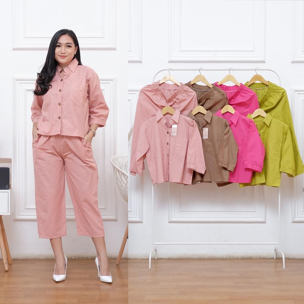 ONE SET CROP Setelan wanita terbaru, BELA SET, BUSUI Setelan Wanita Atasan setelan kulot, setelan wanita polos terbaru+Celana Kekinian one set terb