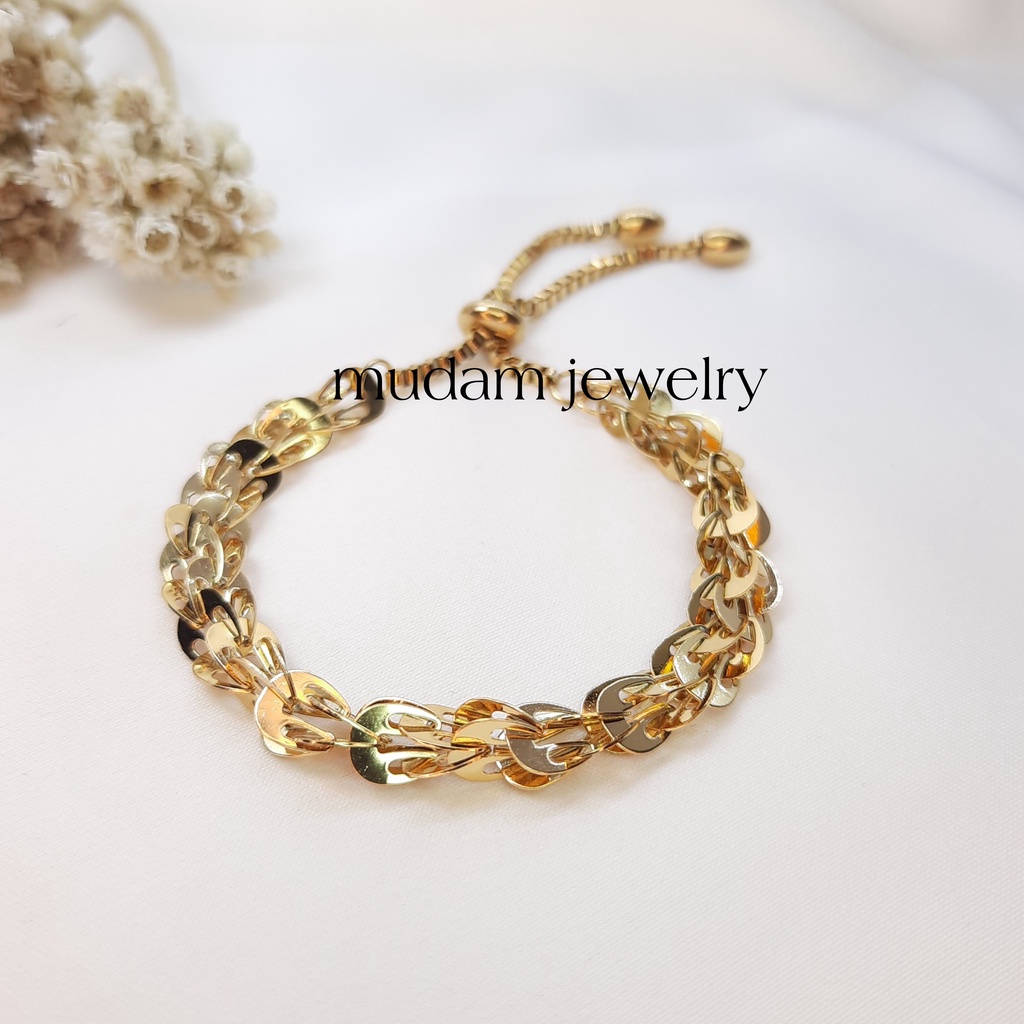 Gelang Serut Titanium Model Sisik Naga Tersedia Warna Gold dan Silver