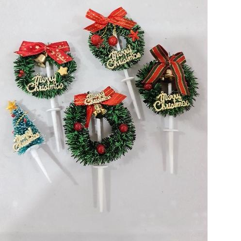 

♨ (10Pc) Cake Topper Natal Grass Wreath / Cemara. Hiasan Christmas ➾