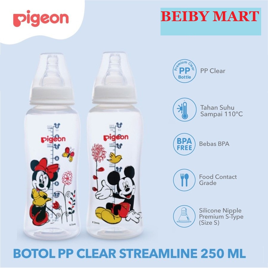 PIGEON Disney Botol Susu PP Slim Flexible Nipple Mickey / Minnie S 150ml / M 250ML