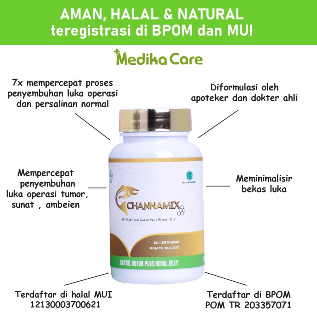 Kapsul Herbal Channamix Extrak Ikan Gabus Sari Kutuk Dan Royal Jelly Original