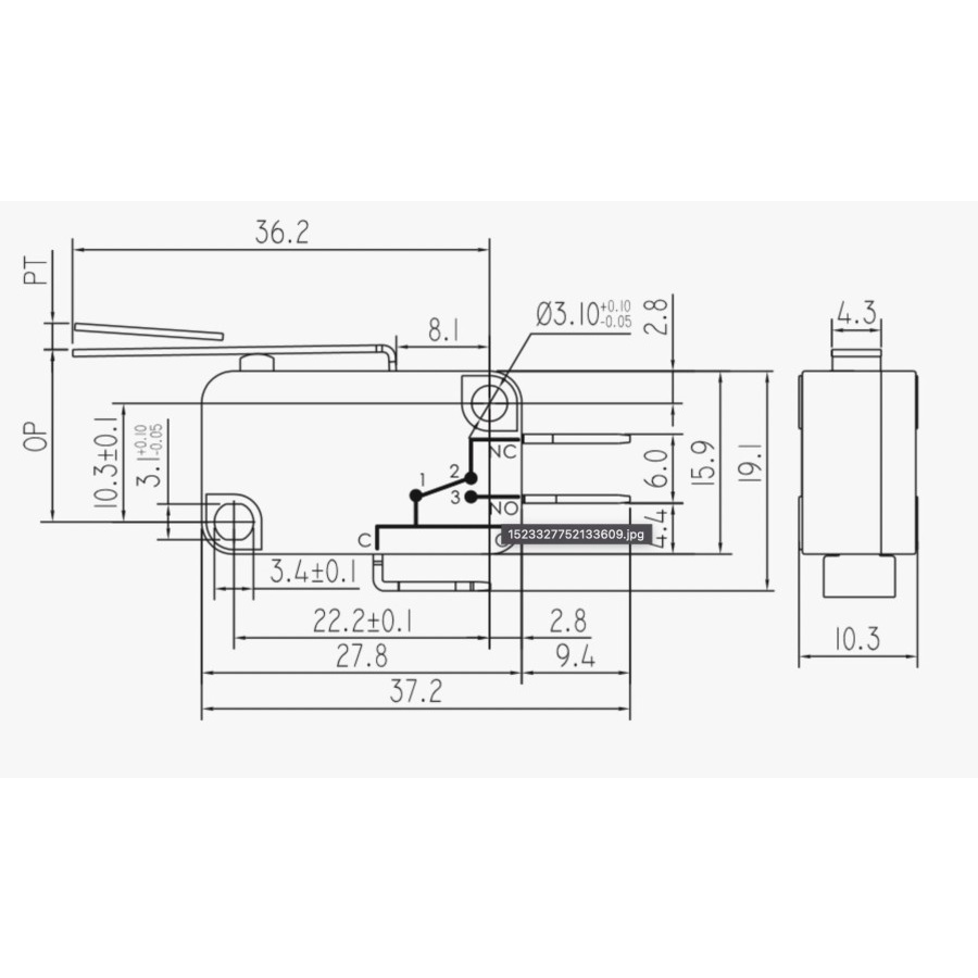 SWITCH LIMIT MICRO MICROSWITCH PLAT PANJANG 16A 250V KW-OZ-002