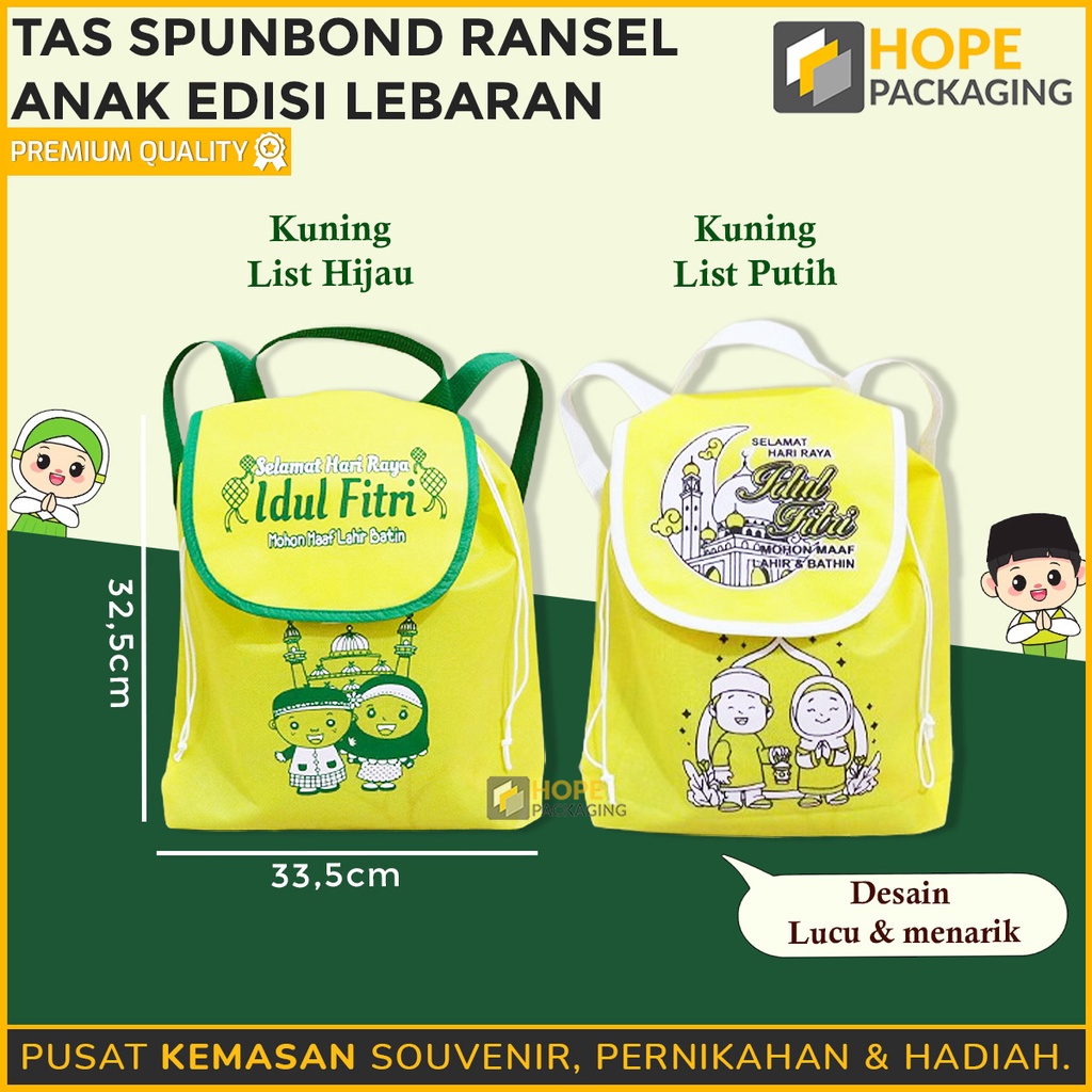 Tas Spunbond Ransel Lebaran Motif Anak / Souvenir Lebaran / Natal Anak Uk 32.5x33.5cm Karakter