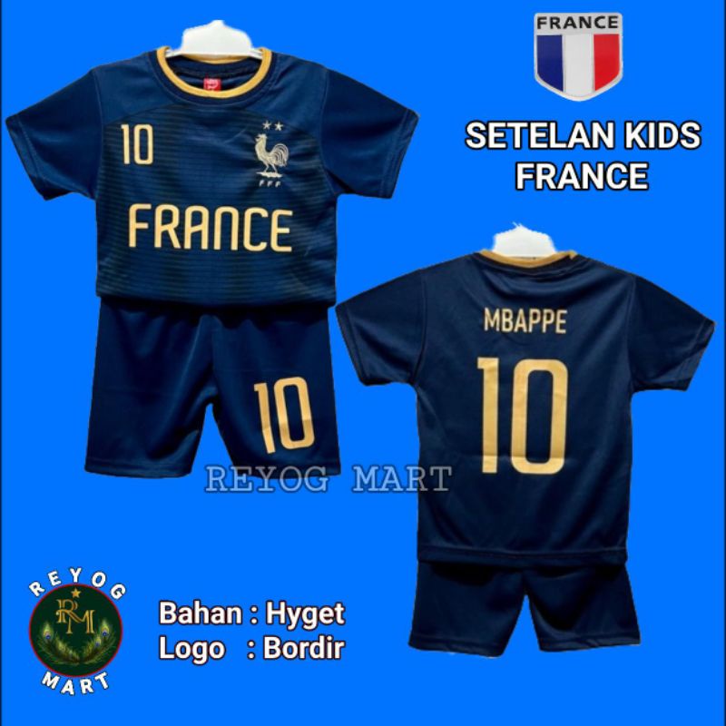 SETELAN KIDS FRANCE HOME 2022 MBAPPE 10 PRANCIS WORLD CUP JERSEY ANAK LOKAL