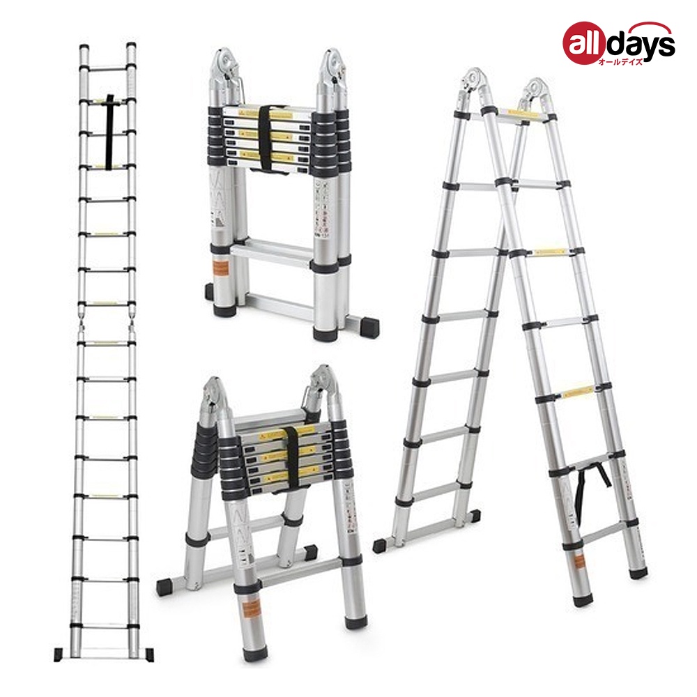 Alldays 2 in 1 Tangga Lipat Teleskopik DOUBLE STRAIGHTABLE 2,8 + 2,8 METER Alumunium Ladder Bahan Kuat, Praktis, Simple