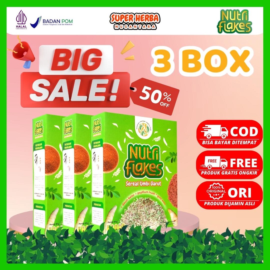 

[BIG SALE 3 BOX] | Nutriflakes | Sereal Sehat Dari Umbi Garut dan Daun Kelor Cocok Untuk Mengatasi Asam Lambung Maag GERD dan Diet