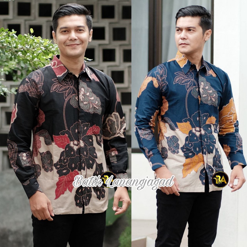 Batik Lanangjagad Kemeja Batik Pria Lengan Panjang Size M L XL XXL Warna hitam Navy