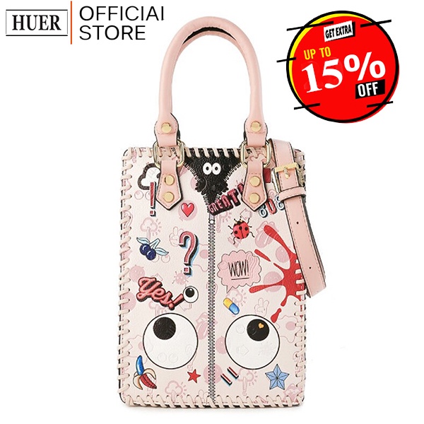 HUER ~ Tas Wanita Monra Eye Theme Printed Embossed Tote Bag 9454-226Pink