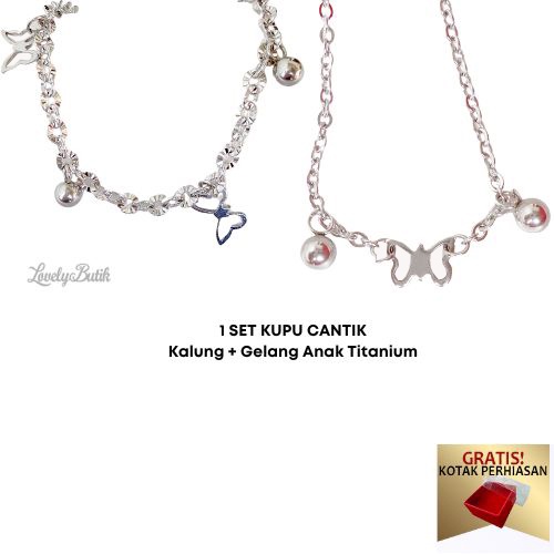 Set Kalung Anak Titanium Anti Karat Gelang Tangan Anak Cewek Model Terbaru Kupu Kecil - Lovelybutik