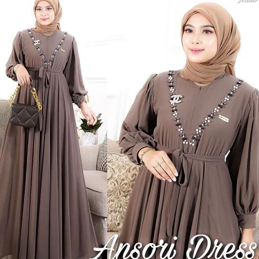12.12 ✨Promo✨ Gamis Payet Mutiara Impor Terbaru / Ansori dress Ceruty Babydoll Aplikasi swaroski Mut