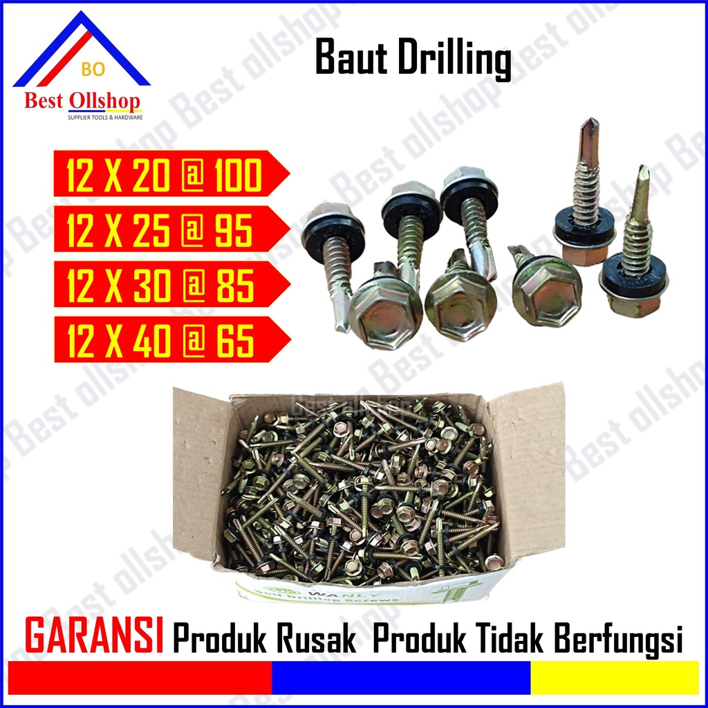 Baut Skrup Sekrup Roofing / Baut Skrup Roping Ruping Self Driling Screw / Sekrup Baut Drilling 8 MM