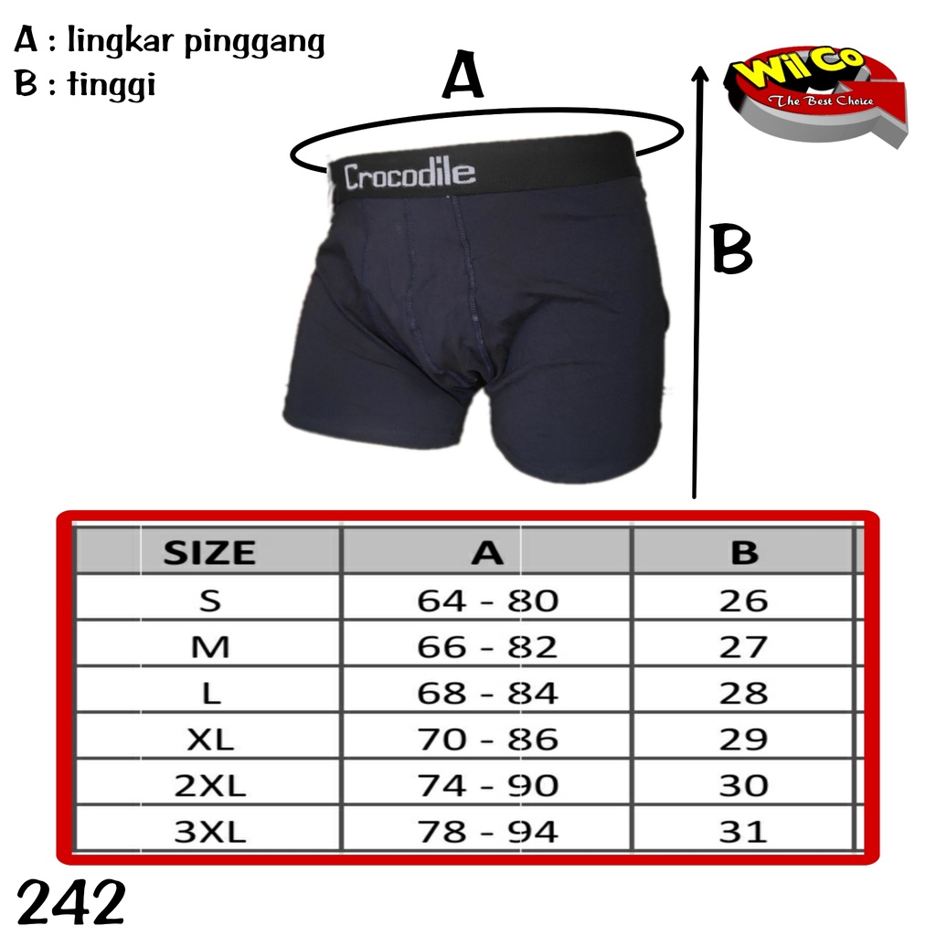 K242D - (DIJUAL PER 1 BOX ISI 2 Pcs) CELANA DALAM BOXER PRIA CROCODILE SIZE S - 3XL