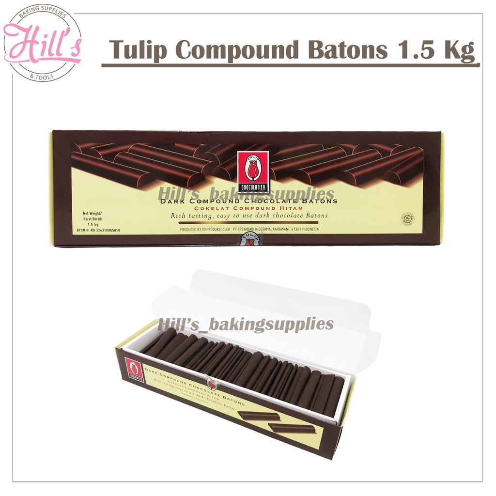 

PROMO MURAH !!! TULIP COMPOUND BATONS STICK 1,5 KG ( KEMASAN BOX ) / DARK CHOCOLATE STIK COKLAT BATON 1.5 KG