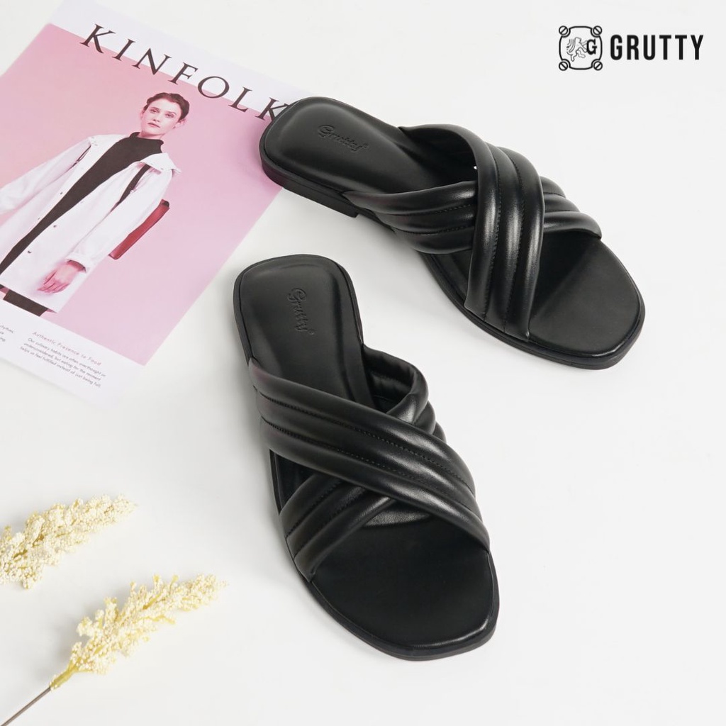 Grutty Sandal Wanita Flat Silang Sendal Teplek Super Comfy Warna Hitam