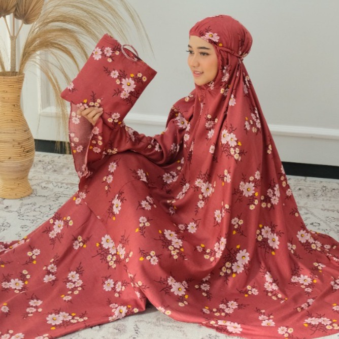 Mukena Dewasa Rayon Sakura Mukena Bali Ukuran Standar Sahr - Maroon A8S0
