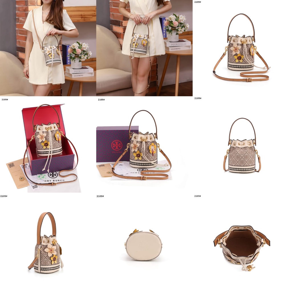T Flower Bralded Mini Bucket Bag's Gold Hardware TC2109