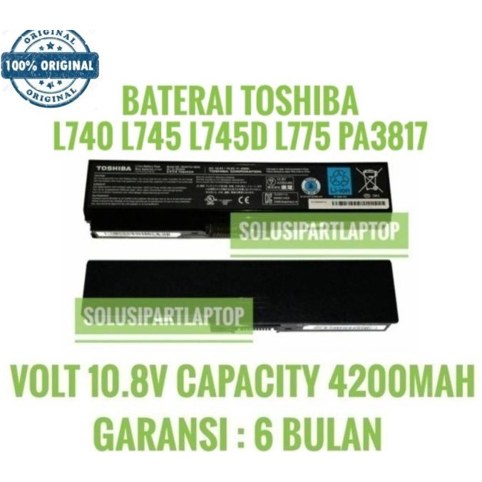 Baterai Batre Original Toshiba Satellite L645 L745 PA3817 PA3819